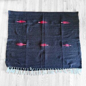 Vintage Molina Indian Blanket Hand Woven Thunderbird Brown Red Mexico 78" x 49"